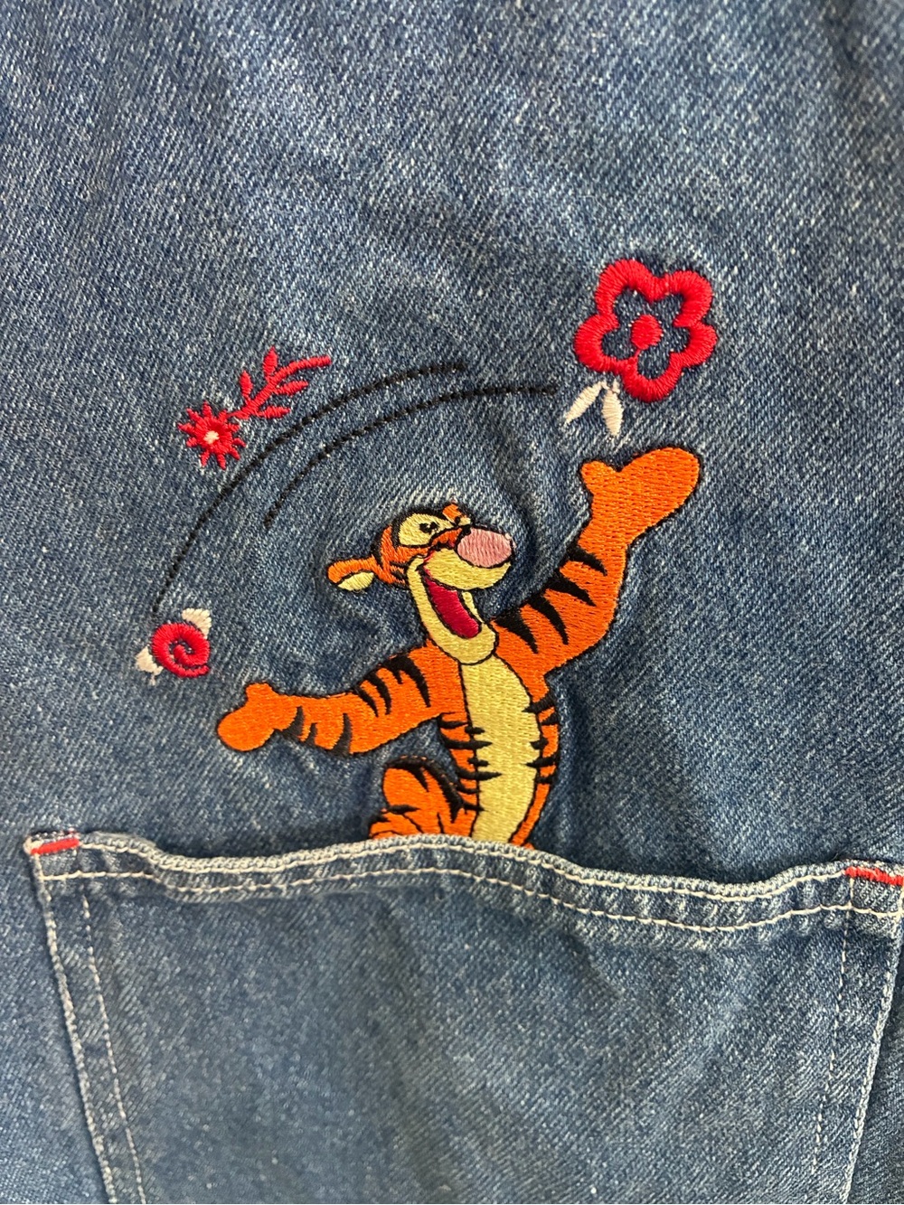 VTG Disney Denim Overall Dress with Winnie the Pooh & Tigger Embroidery Medium - Picture 11 of 13